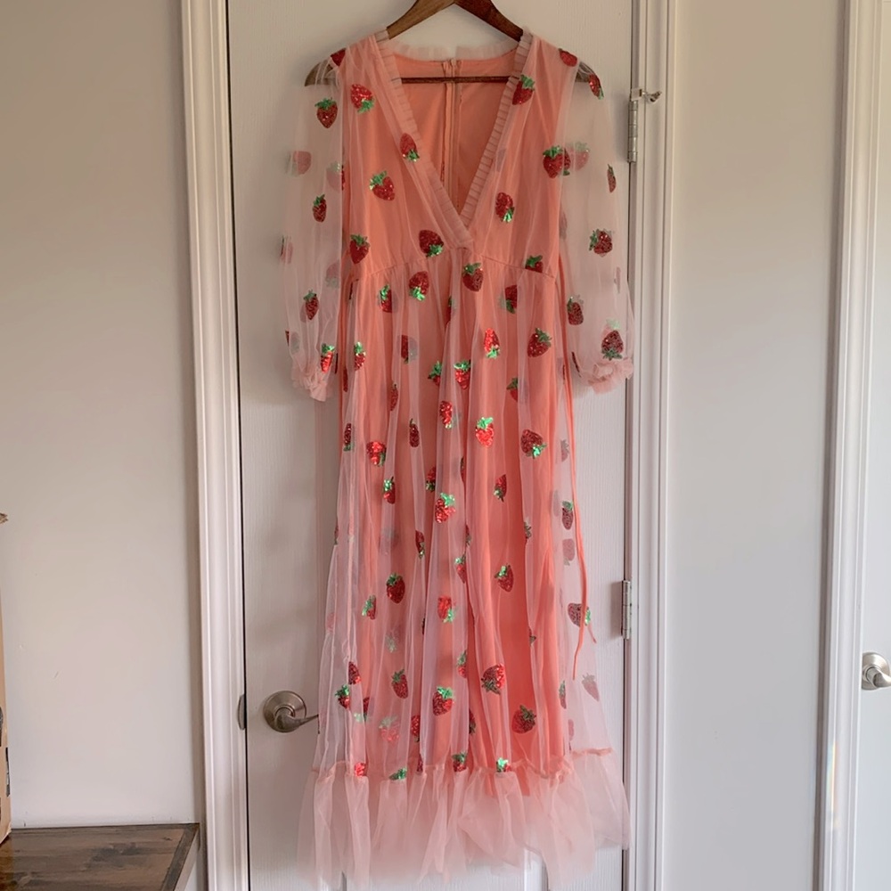 Amazon Pink Strawberry Maxi Dress